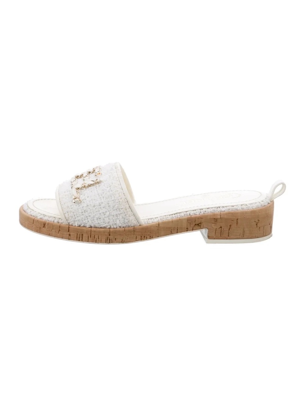 CHANEL White Tweed Sandals 41